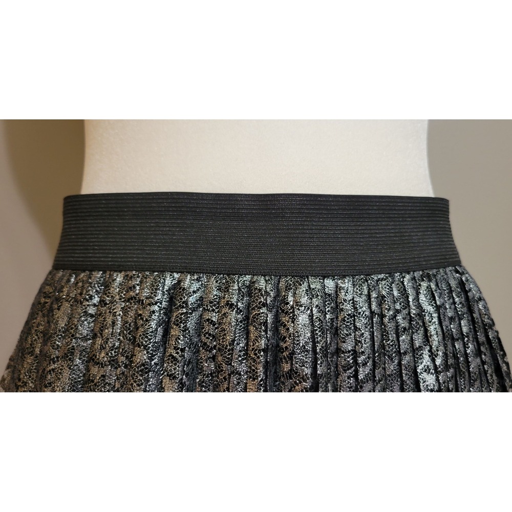 Eloquii Black & Sliver Lace Pleated Midi Skirt - Picture 4 of 7
